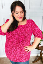 Load image into Gallery viewer, Perfectly You Fuchsia Floral Three Quarter Sleeve Square Neck Top
