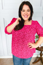 Load image into Gallery viewer, Perfectly You Fuchsia Floral Three Quarter Sleeve Square Neck Top
