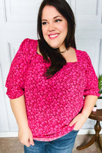 Load image into Gallery viewer, Perfectly You Fuchsia Floral Three Quarter Sleeve Square Neck Top
