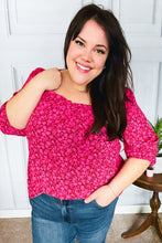 Load image into Gallery viewer, Perfectly You Fuchsia Floral Three Quarter Sleeve Square Neck Top
