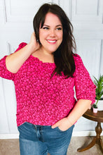 Load image into Gallery viewer, Perfectly You Fuchsia Floral Three Quarter Sleeve Square Neck Top
