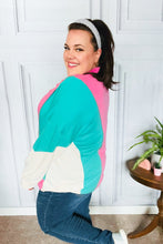 Load image into Gallery viewer, Stand Out Hot Pink &amp; Mint V Neck Collared Terry Color Block Top
