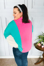 Load image into Gallery viewer, Stand Out Hot Pink &amp; Mint V Neck Collared Terry Color Block Top
