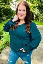 Load image into Gallery viewer, Hello Beautiful Hunter Green Smocked Bubble Sleeve Woven Top
