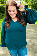 Load image into Gallery viewer, Hello Beautiful Hunter Green Smocked Bubble Sleeve Woven Top
