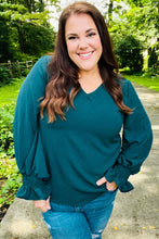 Load image into Gallery viewer, Hello Beautiful Hunter Green Smocked Bubble Sleeve Woven Top
