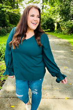 Load image into Gallery viewer, Hello Beautiful Hunter Green Smocked Bubble Sleeve Woven Top
