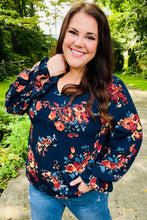 Load image into Gallery viewer, Lovely In Navy Floral Print Smocked Bubble Sleeve Woven Top
