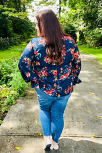 Load image into Gallery viewer, Lovely In Navy Floral Print Smocked Bubble Sleeve Woven Top
