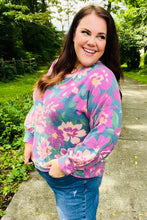 Load image into Gallery viewer, Feeling Femme Teal Floral Brushed Hacci Sweater Top
