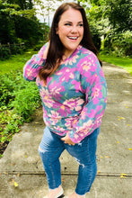 Load image into Gallery viewer, Feeling Femme Teal Floral Brushed Hacci Sweater Top
