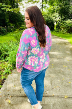 Load image into Gallery viewer, Feeling Femme Teal Floral Brushed Hacci Sweater Top
