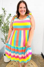 Load image into Gallery viewer, Start The Day Rainbow Stripe Shoulder Tie Tiered Dress
