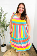 Load image into Gallery viewer, Start The Day Rainbow Stripe Shoulder Tie Tiered Dress
