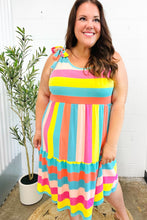 Load image into Gallery viewer, Start The Day Rainbow Stripe Shoulder Tie Tiered Dress
