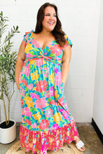 Load image into Gallery viewer, Vacay Vibes Blue Floral Print Sweetheart Twisted Neckline Maxi Dress
