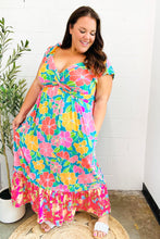 Load image into Gallery viewer, Vacay Vibes Blue Floral Print Sweetheart Twisted Neckline Maxi Dress
