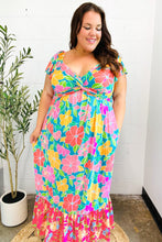 Load image into Gallery viewer, Vacay Vibes Blue Floral Print Sweetheart Twisted Neckline Maxi Dress
