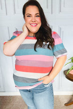 Load image into Gallery viewer, Look Out Teal &amp; Rose Striped Hacci Knit Puff Sleeve Top
