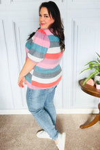 Load image into Gallery viewer, Look Out Teal &amp; Rose Striped Hacci Knit Puff Sleeve Top
