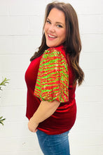 Load image into Gallery viewer, Warmest Wishes Red &amp; Green Sequin Puff Sleeve Velvet Top
