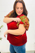 Load image into Gallery viewer, Warmest Wishes Red &amp; Green Sequin Puff Sleeve Velvet Top
