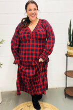 Load image into Gallery viewer, All I Want Red Plaid Elastic V Neck Tiered Maxi Dress
