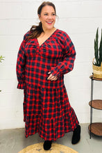 Load image into Gallery viewer, All I Want Red Plaid Elastic V Neck Tiered Maxi Dress
