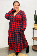 Load image into Gallery viewer, All I Want Red Plaid Elastic V Neck Tiered Maxi Dress
