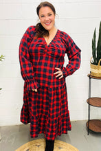 Load image into Gallery viewer, All I Want Red Plaid Elastic V Neck Tiered Maxi Dress
