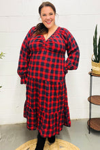 Load image into Gallery viewer, All I Want Red Plaid Elastic V Neck Tiered Maxi Dress
