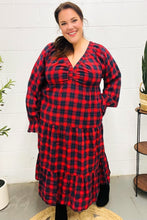 Load image into Gallery viewer, All I Want Red Plaid Elastic V Neck Tiered Maxi Dress
