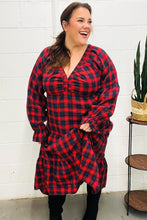 Load image into Gallery viewer, All I Want Red Plaid Elastic V Neck Tiered Maxi Dress
