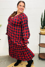 Load image into Gallery viewer, All I Want Red Plaid Elastic V Neck Tiered Maxi Dress
