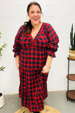 Load image into Gallery viewer, All I Want Red Plaid Elastic V Neck Tiered Maxi Dress
