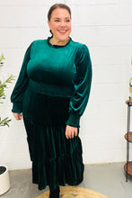 Load image into Gallery viewer, Holiday Dreaming Hunter Green Velvet Mock Neck Smocked Waist Dress
