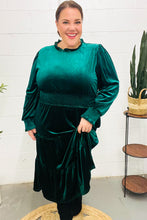 Load image into Gallery viewer, Holiday Dreaming Hunter Green Velvet Mock Neck Smocked Waist Dress
