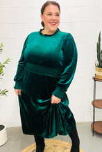 Load image into Gallery viewer, Holiday Dreaming Hunter Green Velvet Mock Neck Smocked Waist Dress
