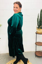 Load image into Gallery viewer, Holiday Dreaming Hunter Green Velvet Mock Neck Smocked Waist Dress
