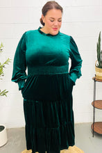 Load image into Gallery viewer, Holiday Dreaming Hunter Green Velvet Mock Neck Smocked Waist Dress
