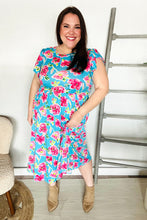 Load image into Gallery viewer, Feeling Femme Sky Blue Big Floral Folded Ruffle Sleeves Midi Dress
