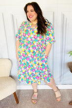 Load image into Gallery viewer, Can&#39;t Say No Mint &amp; Fuchsia Floral Notch Neck Bubble Sleeve Dress
