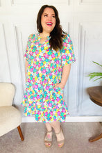 Load image into Gallery viewer, Can&#39;t Say No Mint &amp; Fuchsia Floral Notch Neck Bubble Sleeve Dress
