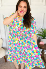 Load image into Gallery viewer, Can&#39;t Say No Mint &amp; Fuchsia Floral Notch Neck Bubble Sleeve Dress
