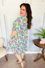 Load image into Gallery viewer, Can&#39;t Say No Mint &amp; Fuchsia Floral Notch Neck Bubble Sleeve Dress
