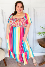 Load image into Gallery viewer, Feeling Bold Fuchsia &amp; Teal Striped Medallion Crochet Print Dress
