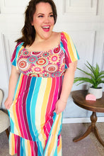 Load image into Gallery viewer, Feeling Bold Fuchsia &amp; Teal Striped Medallion Crochet Print Dress
