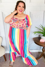 Load image into Gallery viewer, Feeling Bold Fuchsia &amp; Teal Striped Medallion Crochet Print Dress
