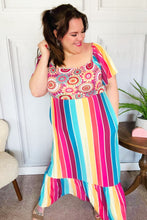 Load image into Gallery viewer, Feeling Bold Fuchsia &amp; Teal Striped Medallion Crochet Print Dress
