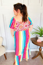 Load image into Gallery viewer, Feeling Bold Fuchsia &amp; Teal Striped Medallion Crochet Print Dress
